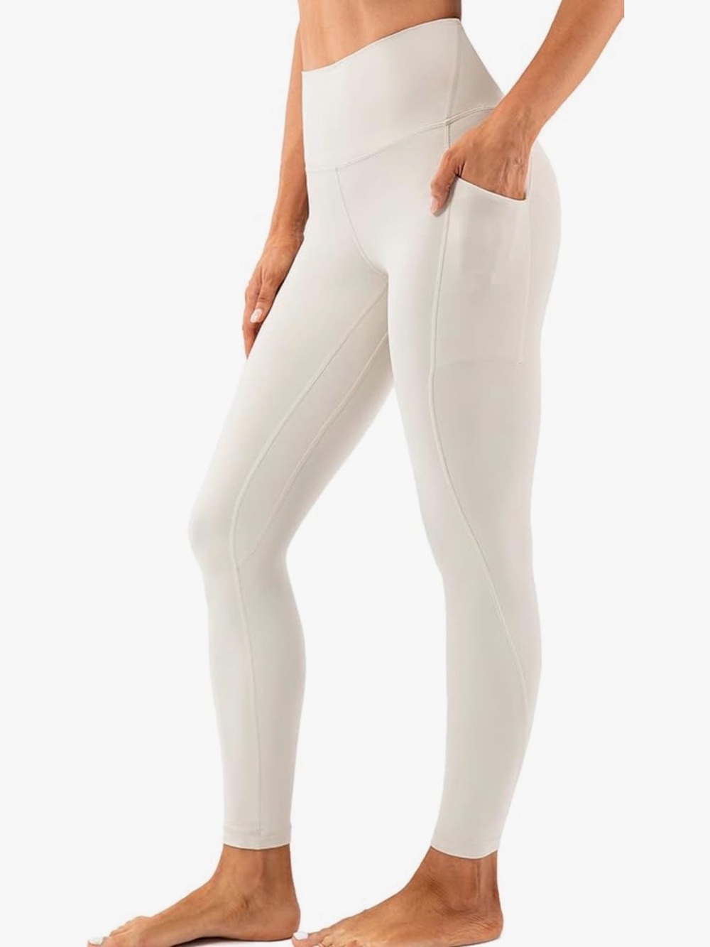 High-Rise Cream Active Leggings with Side Pocket & V shape waist